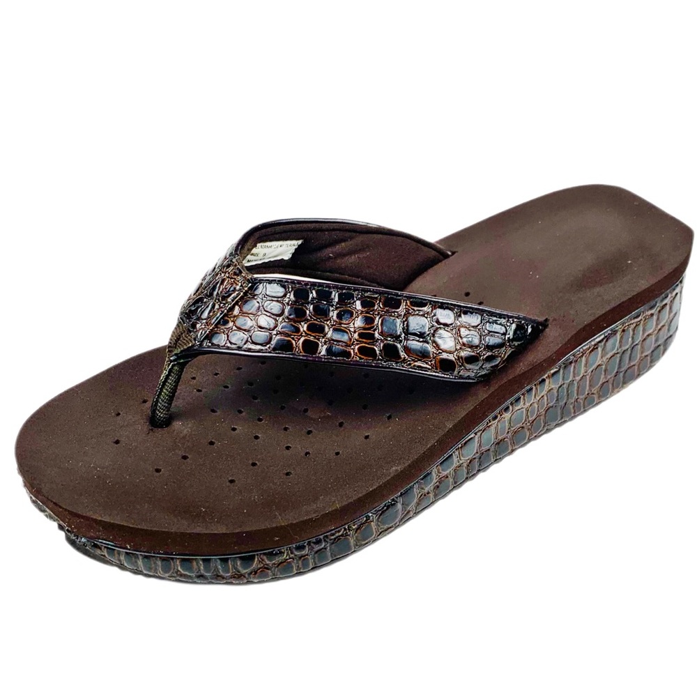 Volatile Brown Patent Croc Platform Flip Flops Size 9
